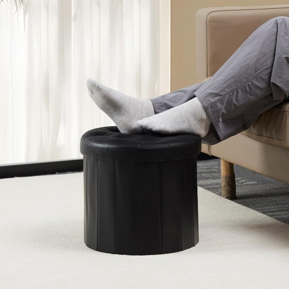 15Inch PVC Leather Round Footrest Storage Ottoman