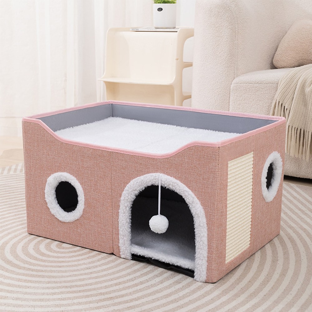 24inch-extra-large-chengjun-linen-look-folding-scratching-panel-cat-nest-with-hinging-plush-ball-p02-09