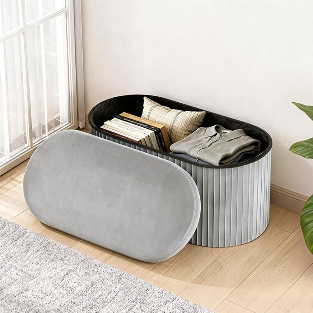 30Inch Chengjun Oval 2 Person Use Ribbed Velvet folding storage ottoman