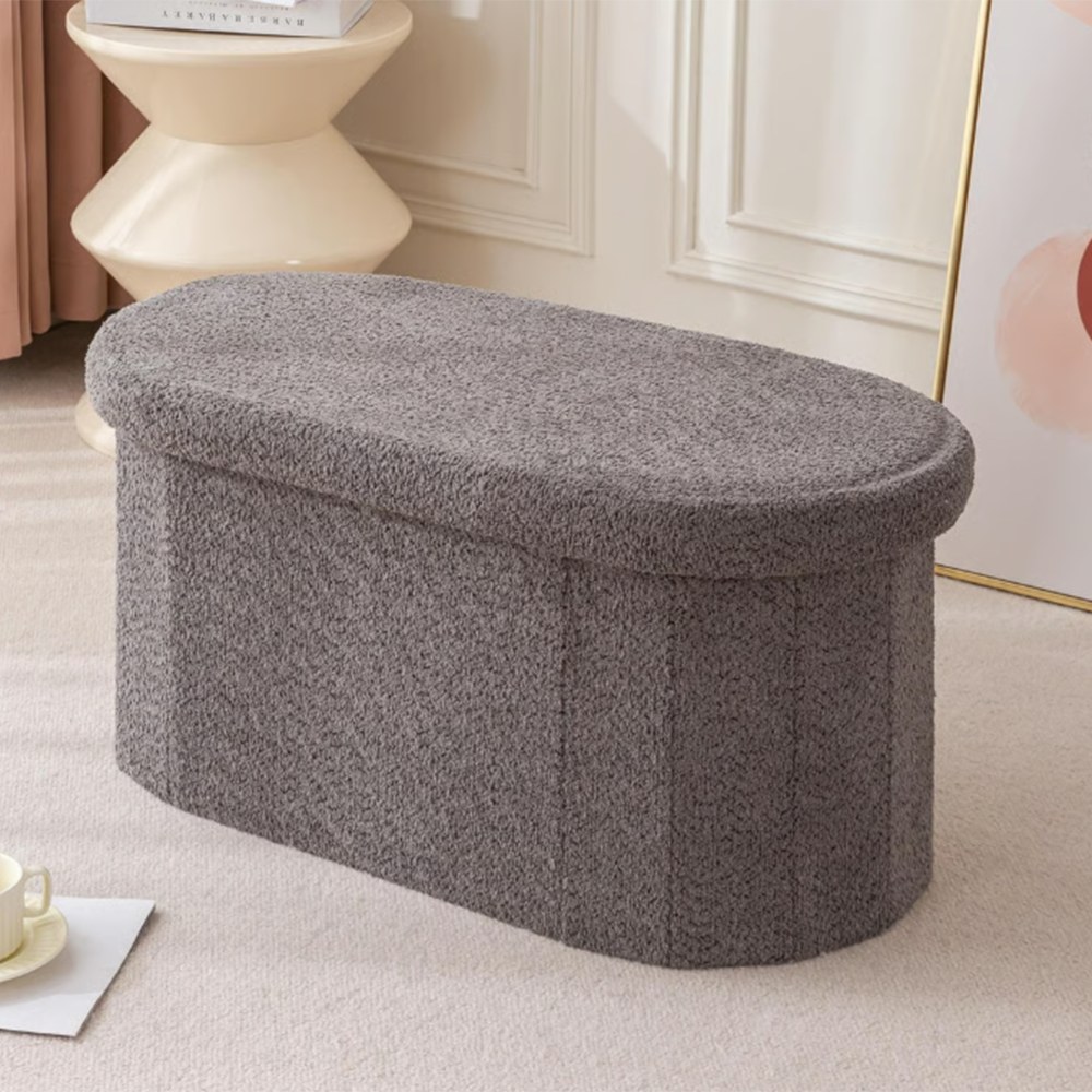 30Inch Chengjun Oval 2 Person Use Teddy Velvet Storage Bench Ottoman