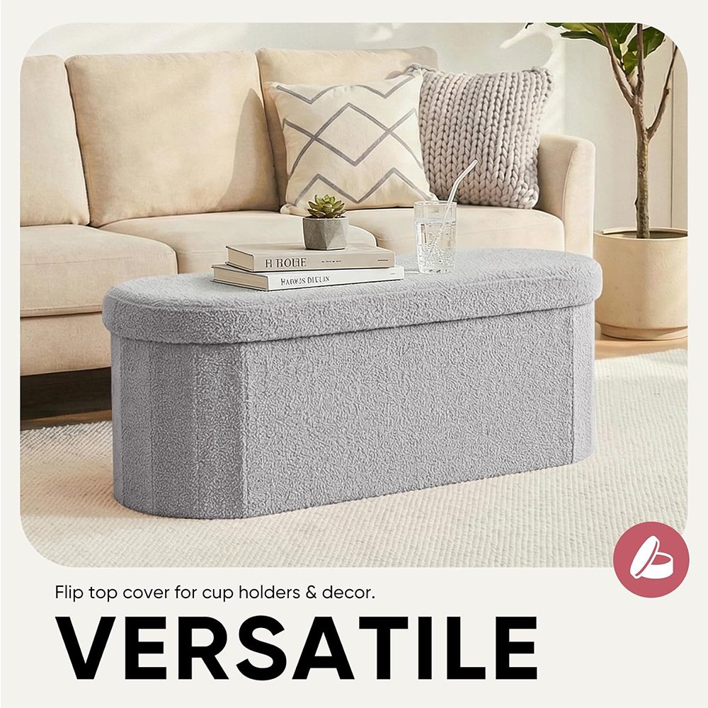 43Inch Chengjun Oval 3 Person Use Teddy Velvet Storage Bench Ottoman