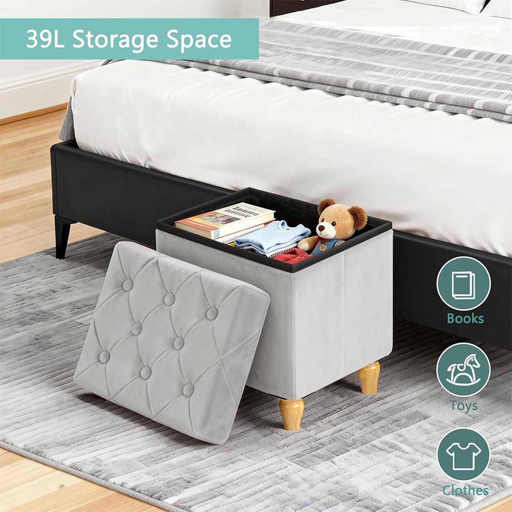 Chengjun 1 Person Use-Velvet 15 Inch Folding storage bench ottoman with non slip legs