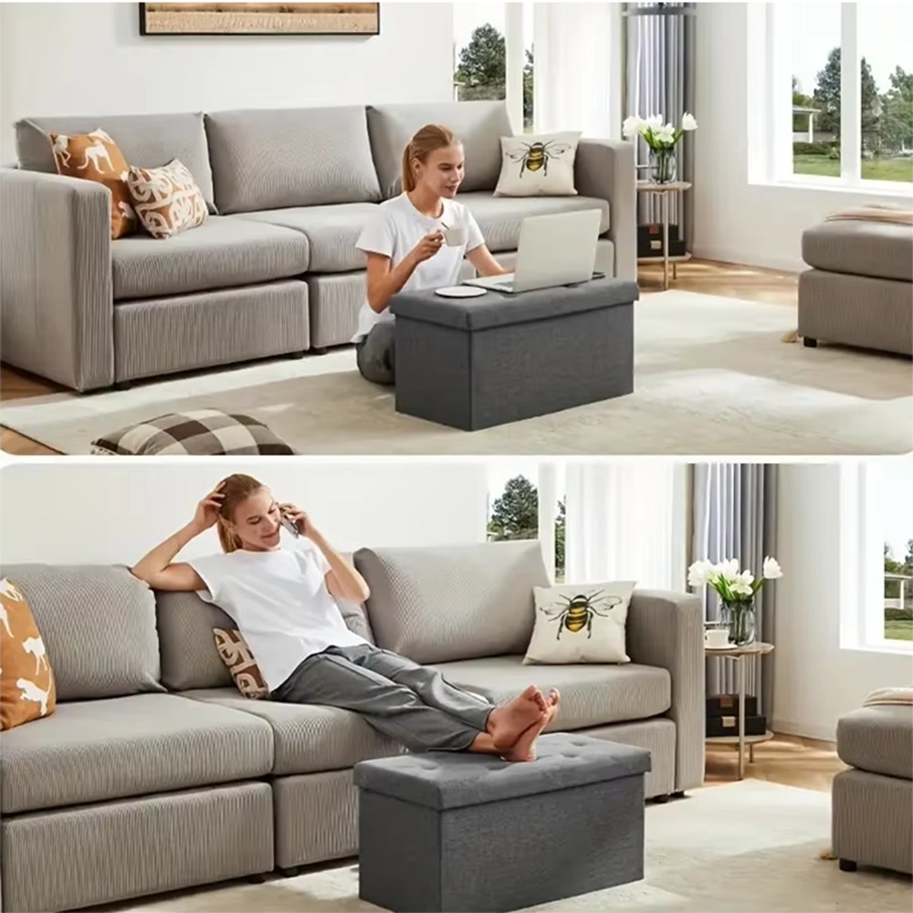Chengjun 2 Person Use-Linen-Look Fabric 30 Inch Checked Design Folding storage bench ottoman