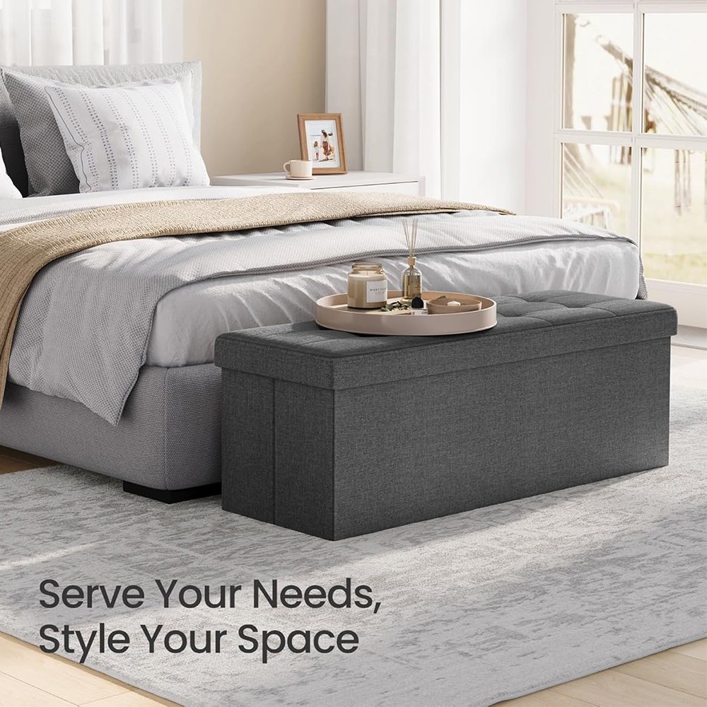 Chengjun 3 Person Use- Linen-look Fabric 43 Inch Folding storage bench ottoman