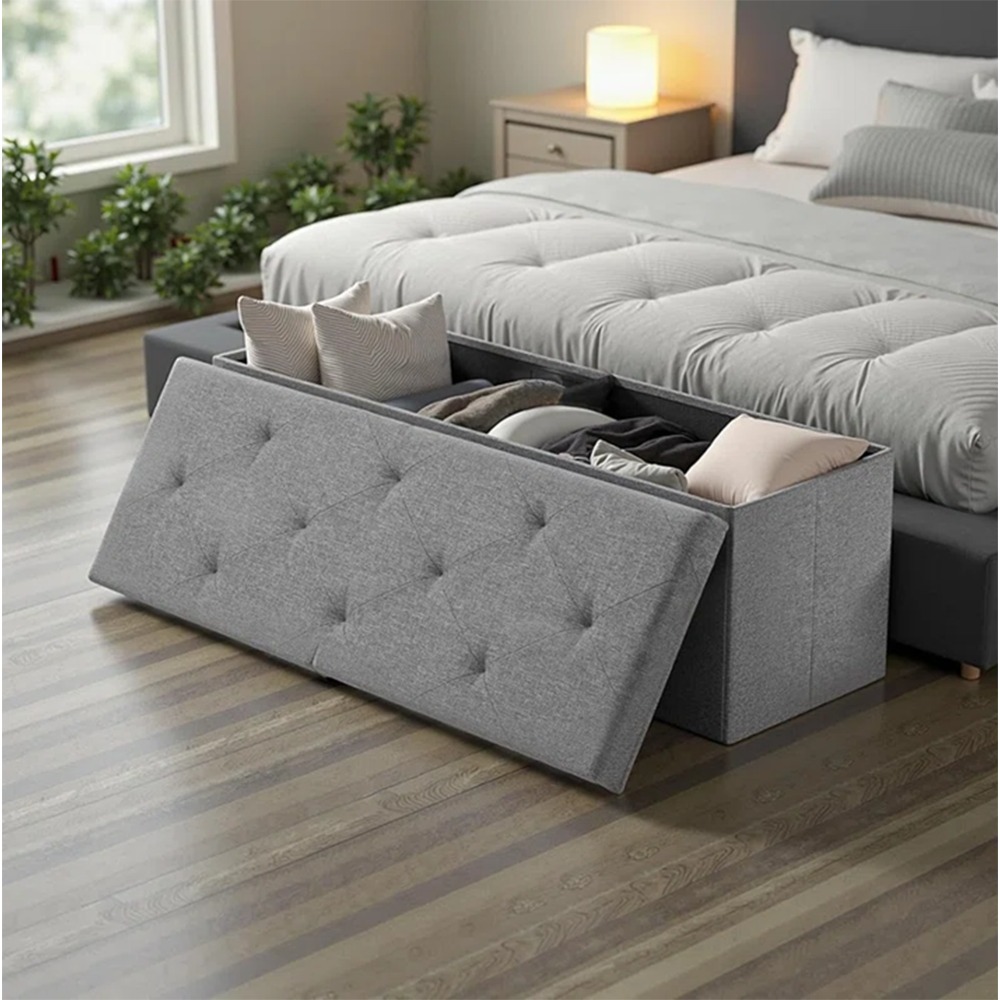 Chengjun 3 Person Use-Linen-Look Fabric 43 Inch Folding storage bench ottoman