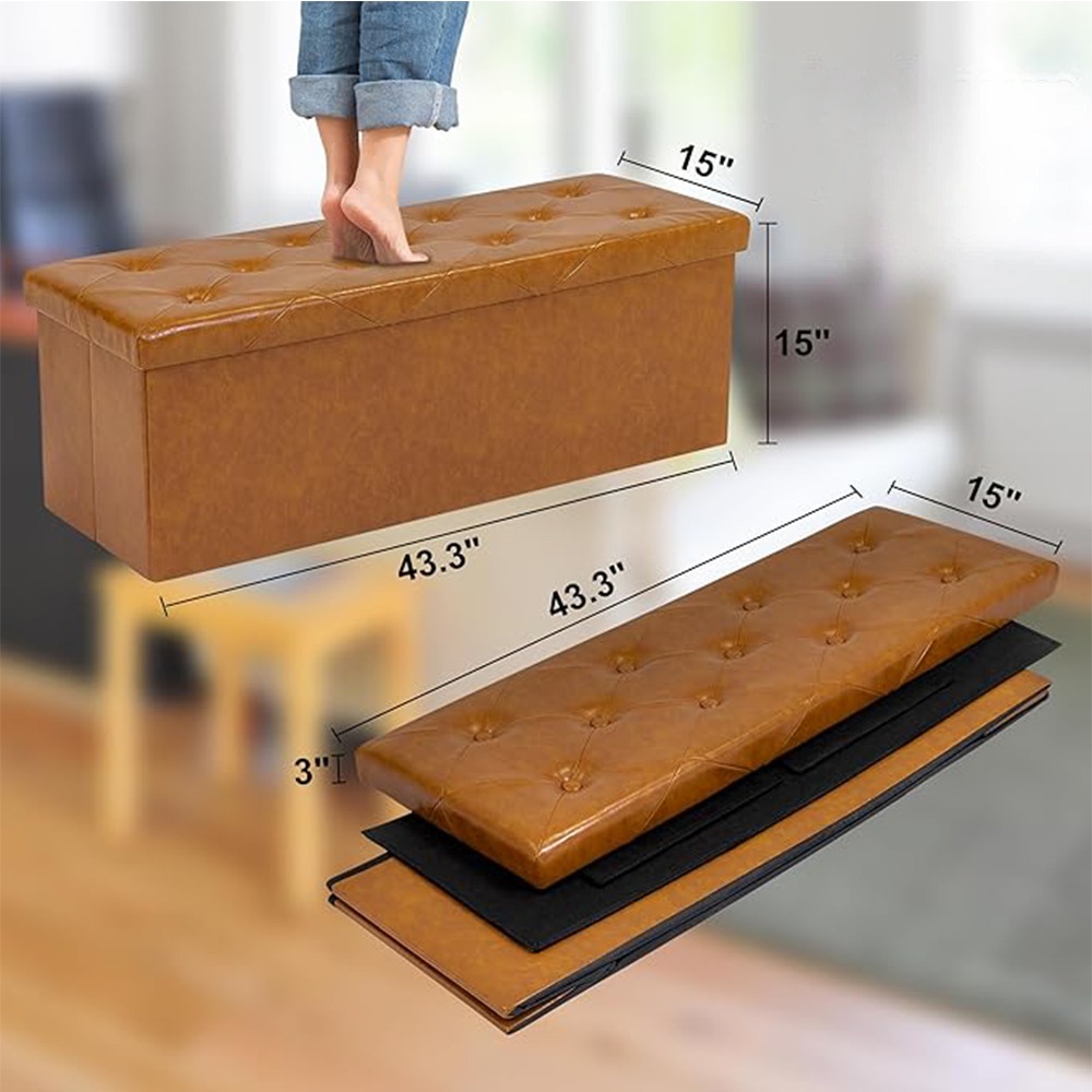 Chengjun 3 Person Use-PVC Leather 43 Inch Folding storage bench ottoman
