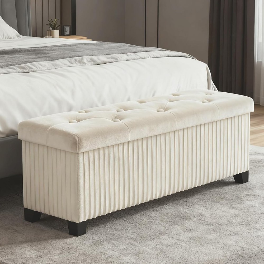 Chengjun 3 Person Use-Velvet 43 Inch Folding storage bench ottoman with non slip legs